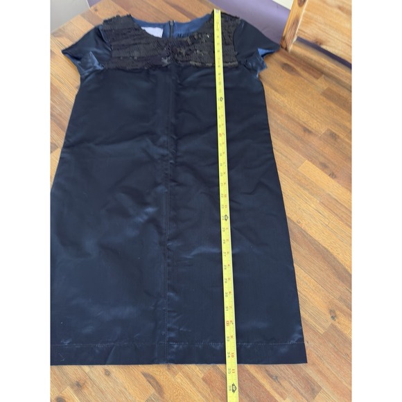 Vera Wang Sequined Party Dress Navy Blue Satin Midi With Black Sequin‎ Neckline - Picture 14 of 16